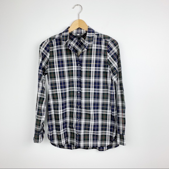 NWT J.Crew Shrunken Boy Shirt in forest plaid Sz 0 - Picture 1 of 5